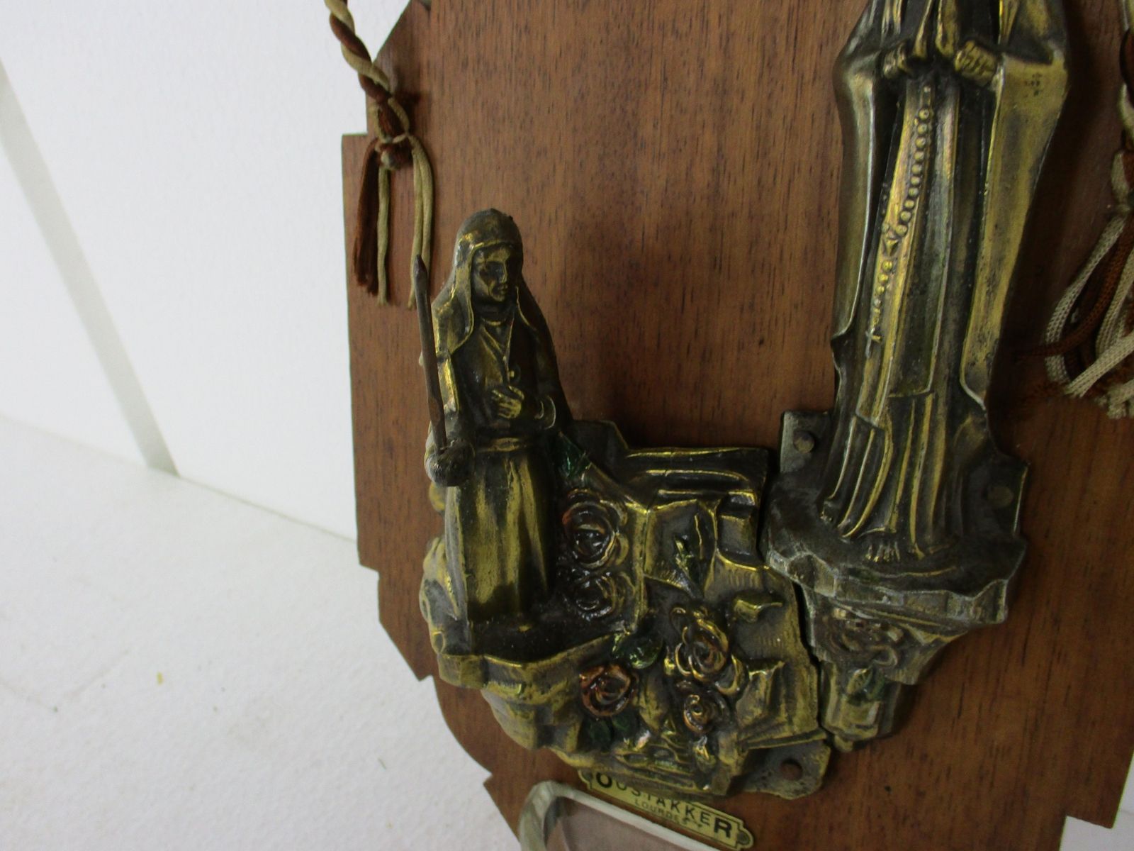 Art Deco Wall Holy Water Font Vessel  Blessed Virgin Mary  Little Girl Brass On photo Art