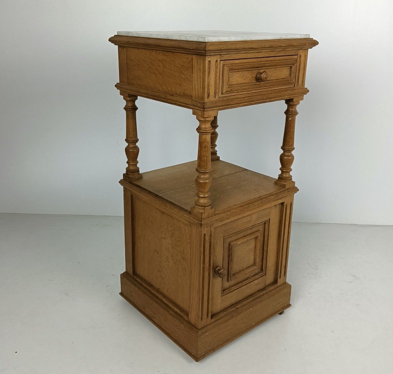 Art Deco Nightstand Antique End Table Bedroom Cabinet Wood Marble Top Two Tier photo vintage