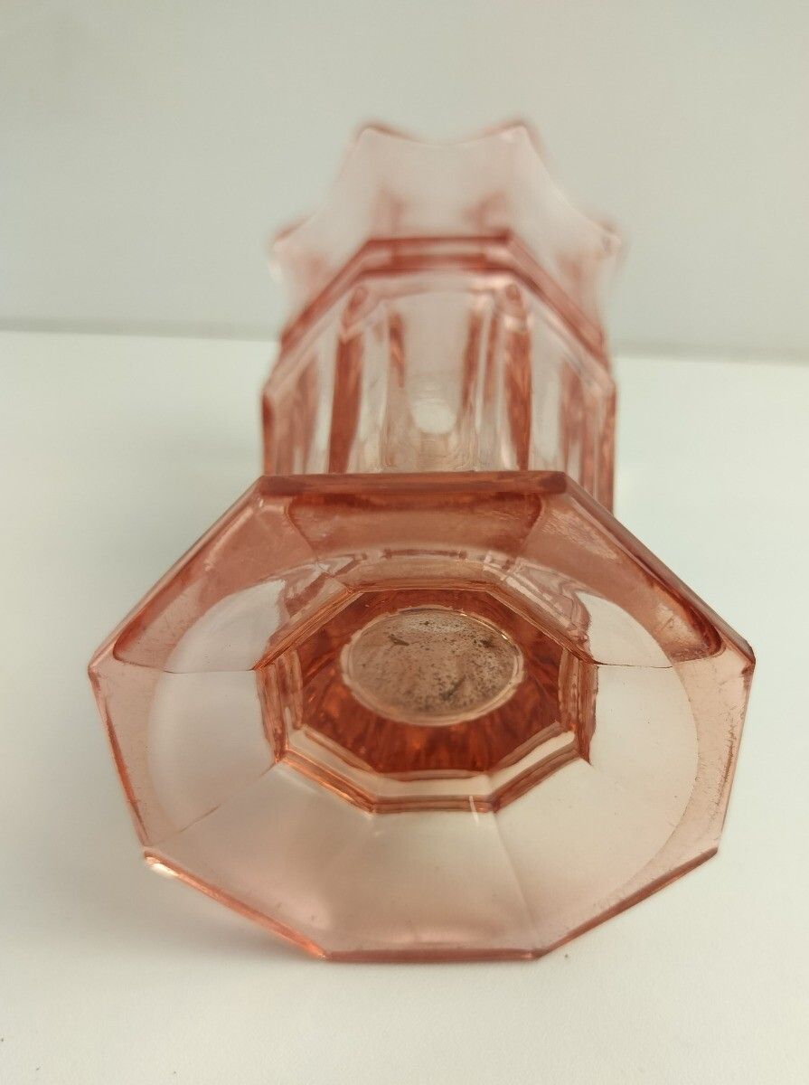 Antique Art Deco  Pink Depression Glass Vase Beautiful Collector photo 101.0