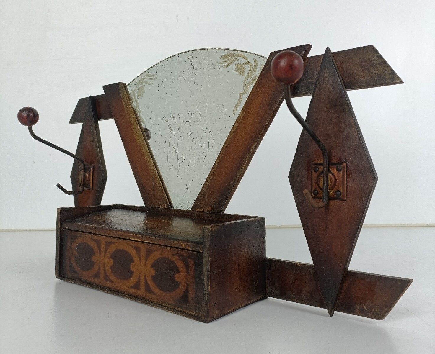 Vintage Wall Hanging Cabinet Coat Rack Hallway Shaving Bathroom Wood photo furniture