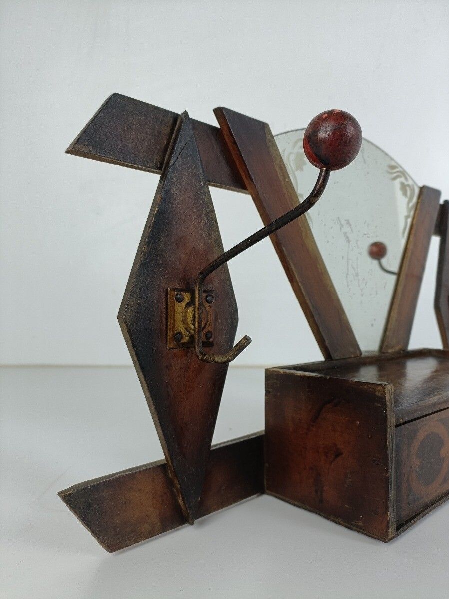 Vintage Wall Hanging Cabinet Coat Rack Hallway Shaving Bathroom Wood photo Furniture