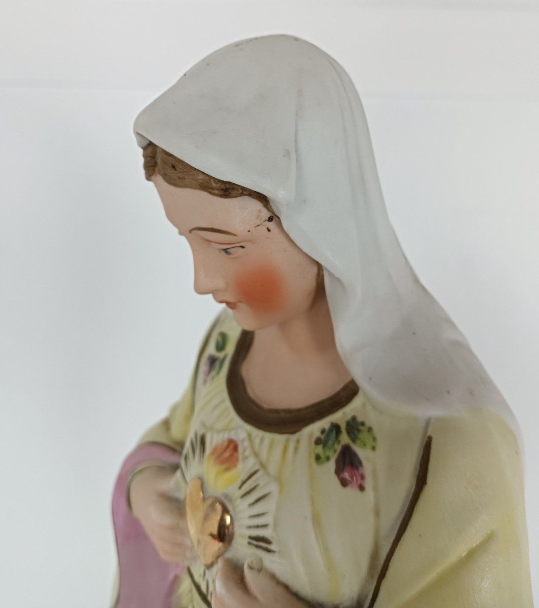 Antique Porcelain Bisque Hand Painted Madonna Virgin Mary Holy Heart photo 142.0