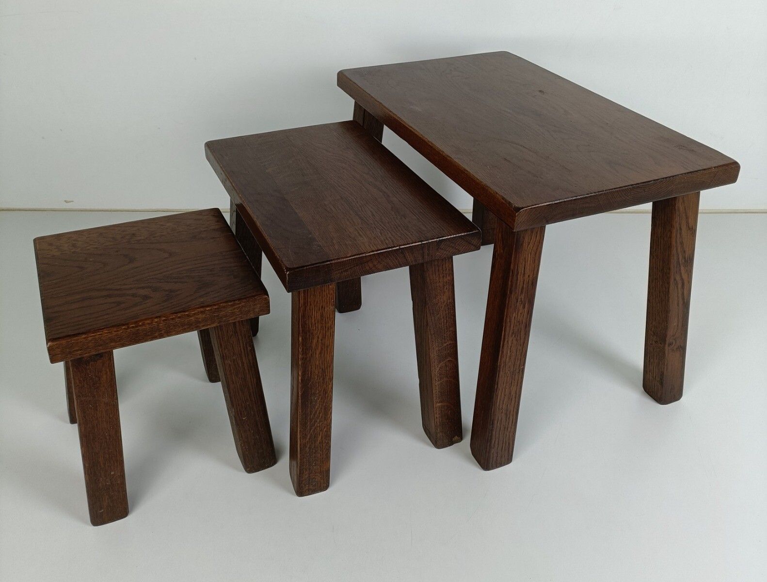 Set Of 3 Mid Century Wooden Stacking Nesting Tables Side Coffee Tables Brutalist photo 364.0