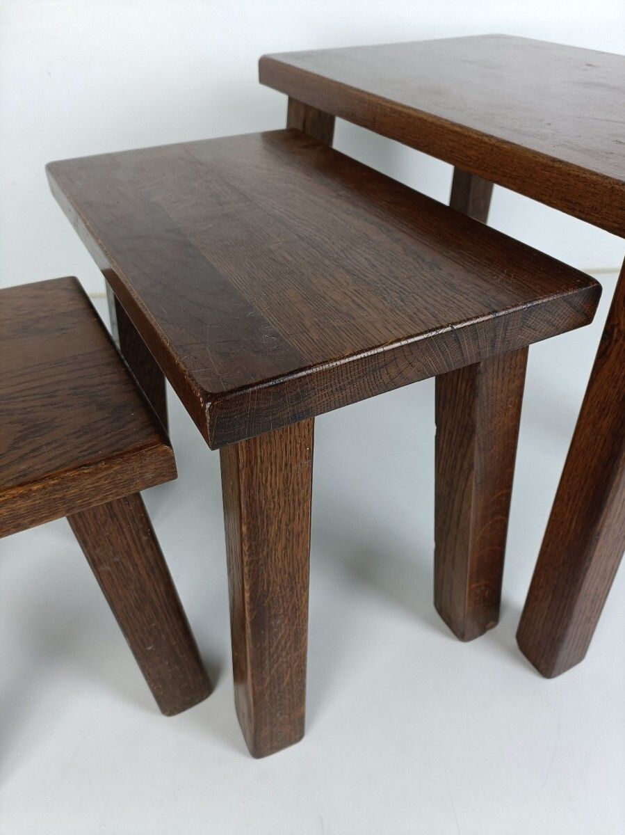 Set Of 3 Mid Century Wooden Stacking Nesting Tables Side Coffee Tables Brutalist photo buy