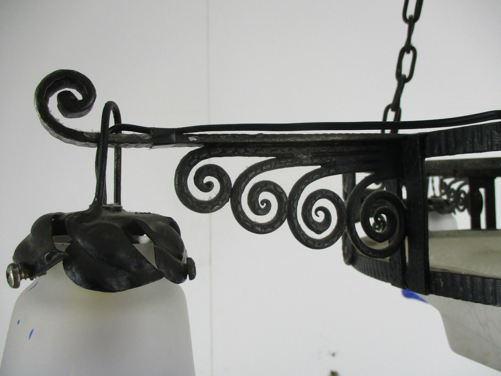 photo furniture Art Nouveau Deco  French Pate De Verre Chandelier Glass Paste Wrought Iron Wow