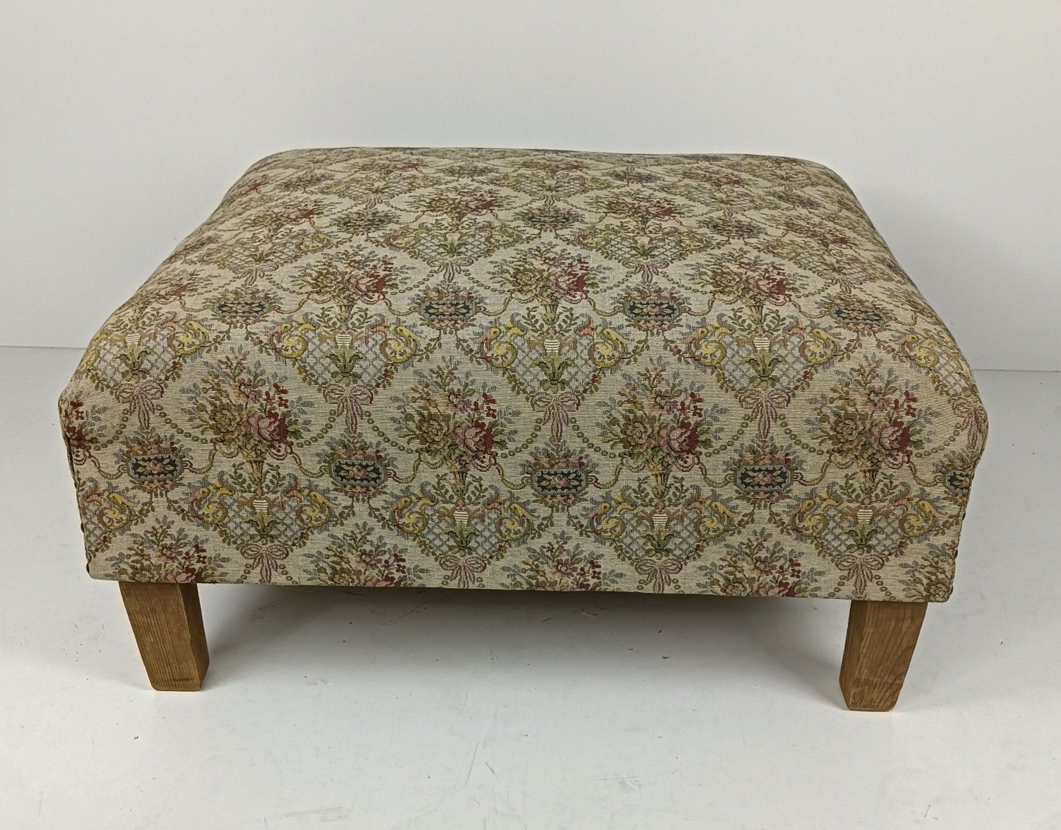 Antique Footstool Ottoman  Wood Foot Rest 20th Century Hobnails Gorgeous Large P photo furniture