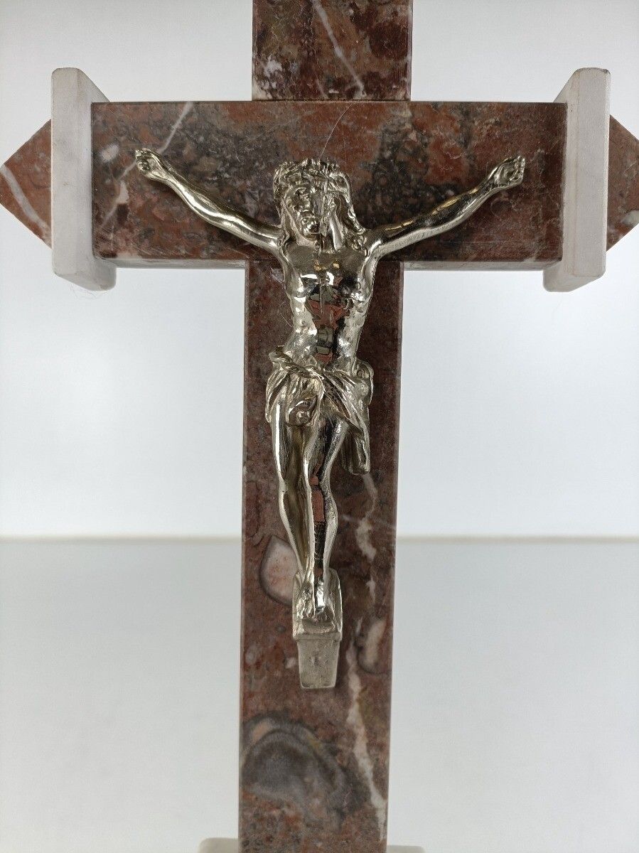 Antique Ornate Marble Onyx Jesus Christ Cross Cross Table Standing Crucifix Art photo 223.0