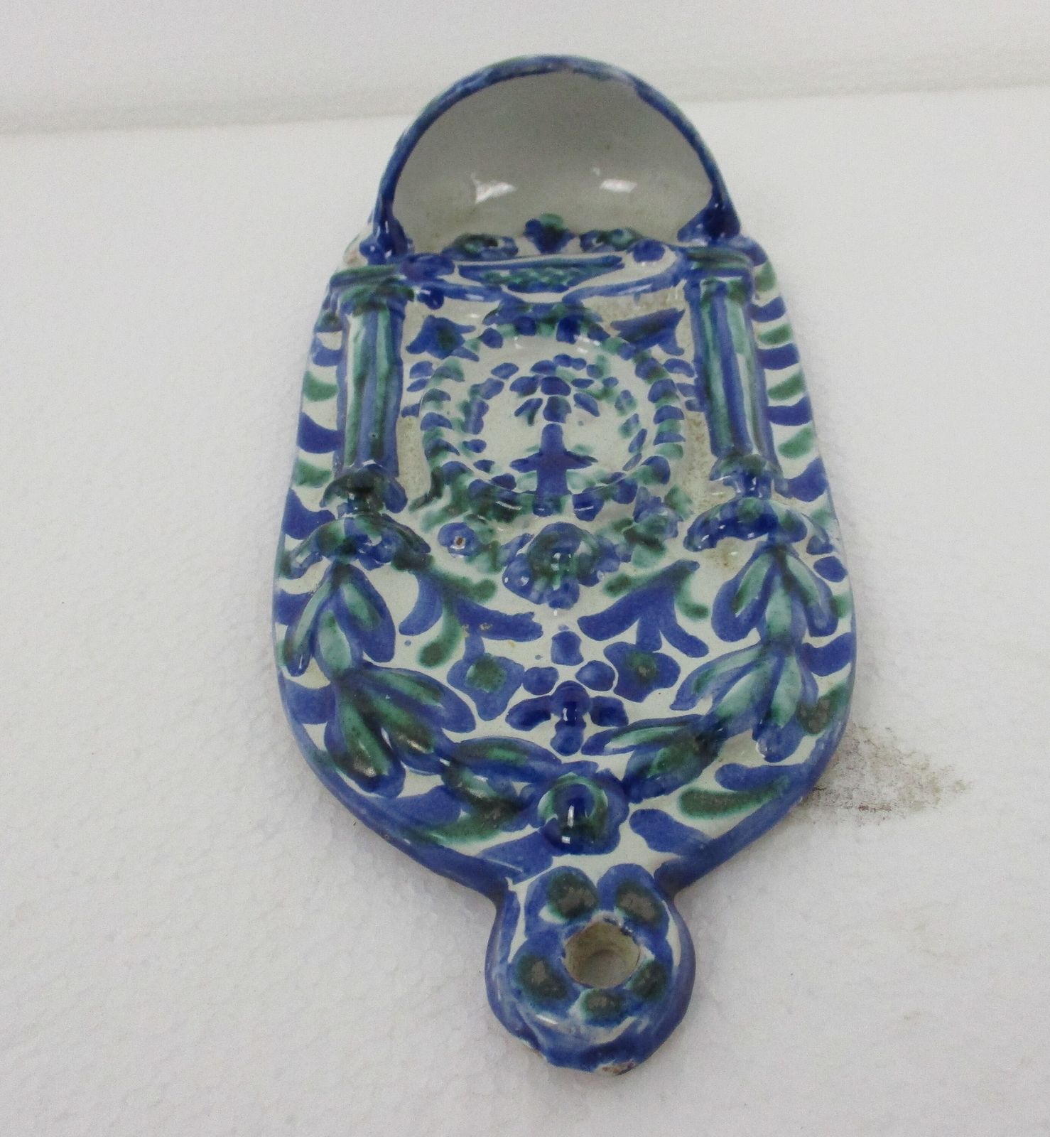 Large Blue  White Spanish Holy Water Font Vessel Hand Painted Ceramic Wall Hangi photo 81.0