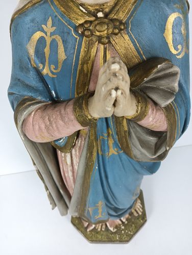 Large Antique Polychrome Madonna Statue Church Monastery Plaster Neo Gothic Virg photo 970.0