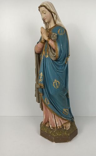 Art Large Antique Polychrome Madonna Statue Church Monastery Plaster Neo Gothic Virg photo
