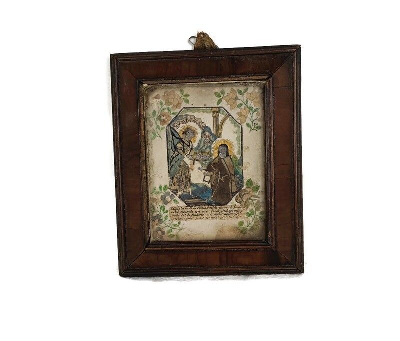 Antique Hand Made Folk Art Traveling Icon Rafael Visitation Virgin Mary Belgium