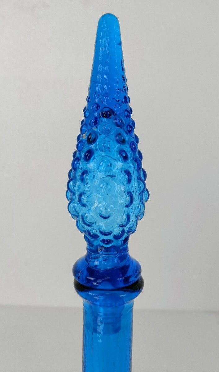 Art Bubbled Glass  Blue  Empoli  Bottle Italian Grapes Rare Color Collector Pop photo for sale