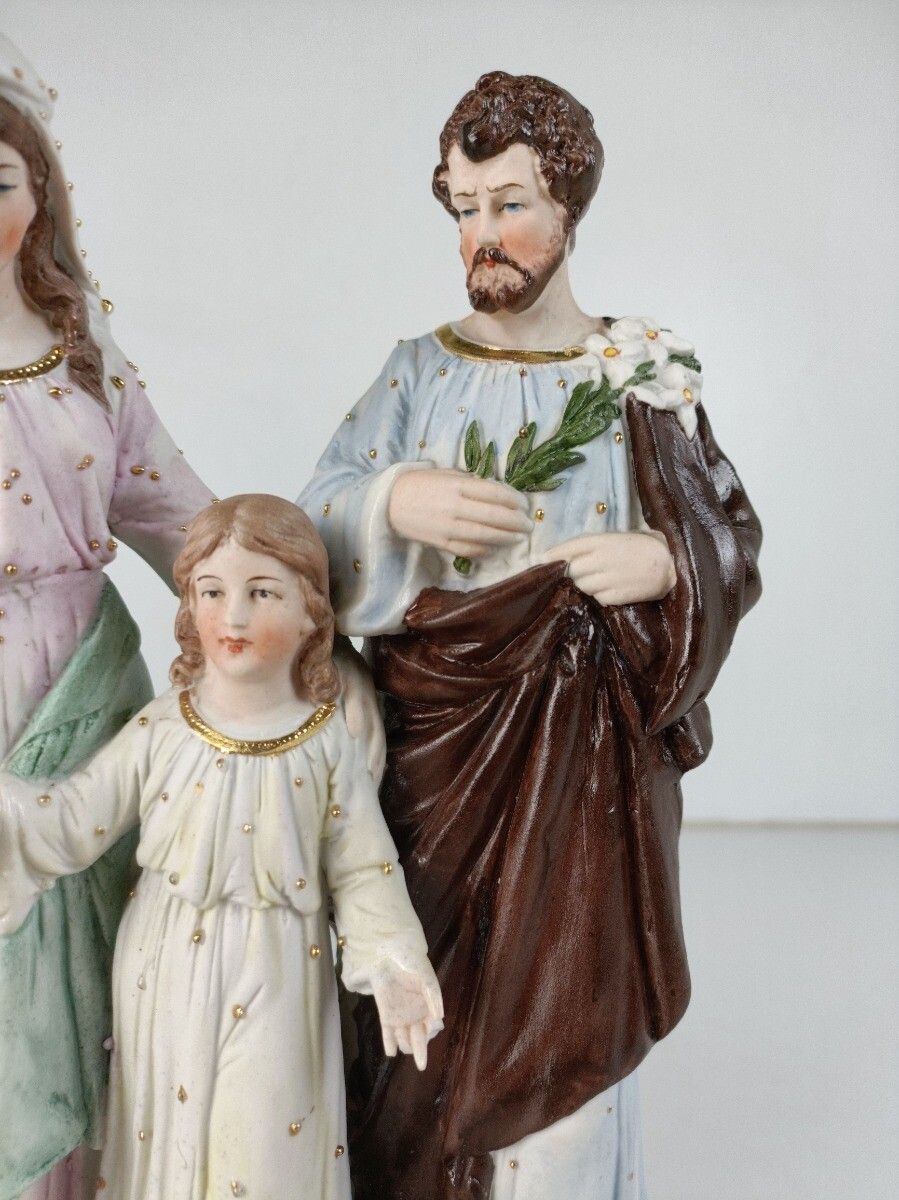 Statue Holy Family Porcelain Saint Joseph Infant Jesus Virgin Mary Vintage Polyc photo vintage