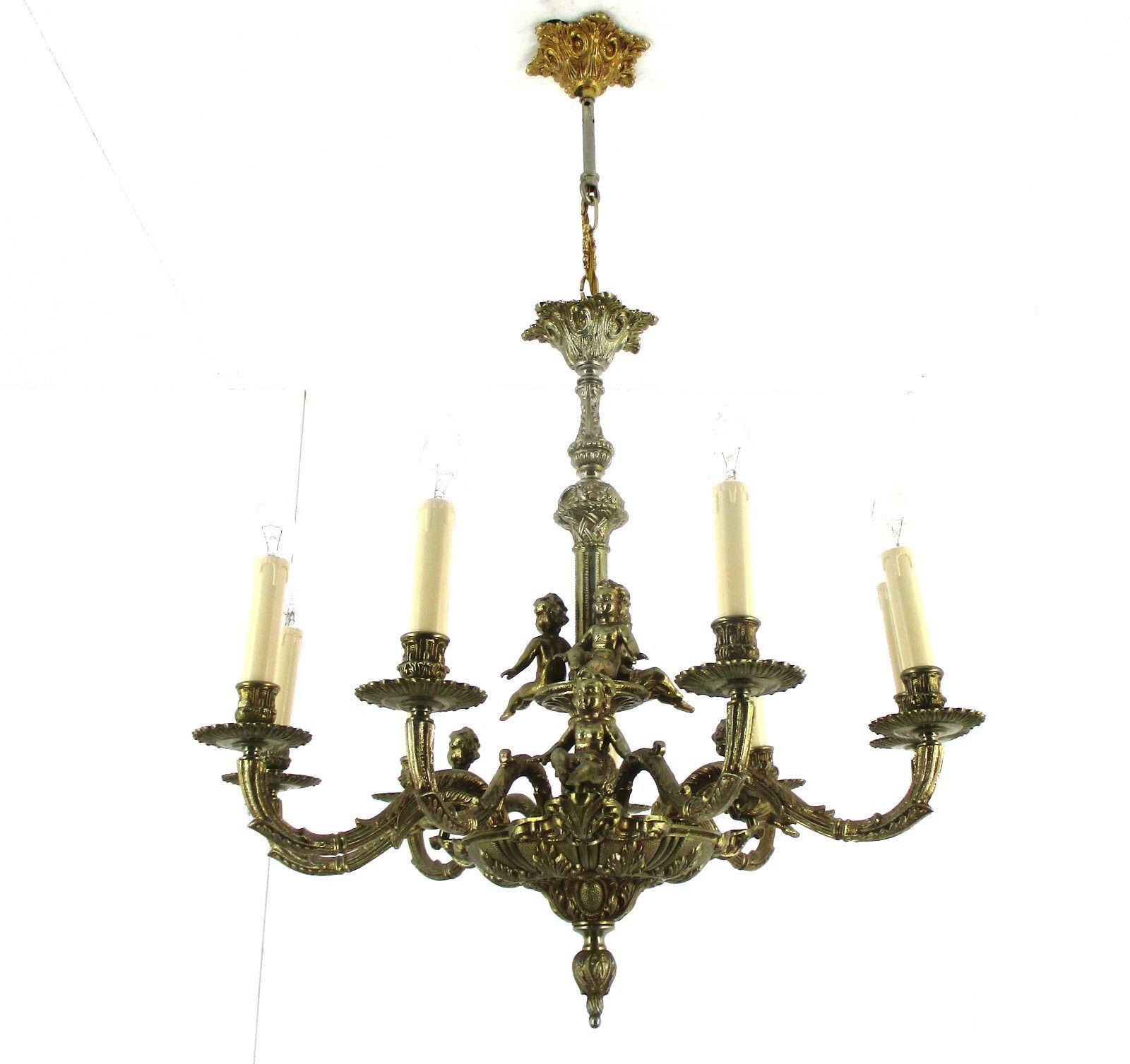 Stunning Chandelier 9 Lights Arm Putti Hollywood Regency Ornate Brass photo Lighting