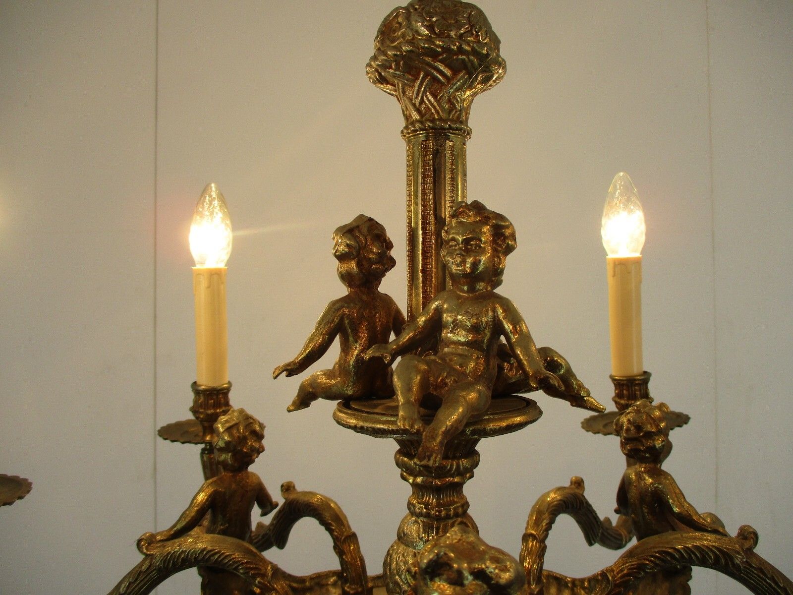 Stunning Chandelier 9 Lights Arm Putti Hollywood Regency Ornate Brass photo buy