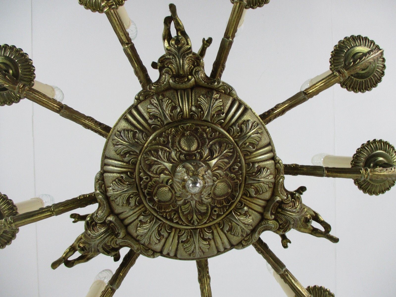 photo for sale Stunning Chandelier 9 Lights Arm Putti Hollywood Regency Ornate Brass