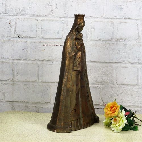 Art Deco Virgin Mary Holy Mother Madonna With Infant Child Plaster Antique photo for sale