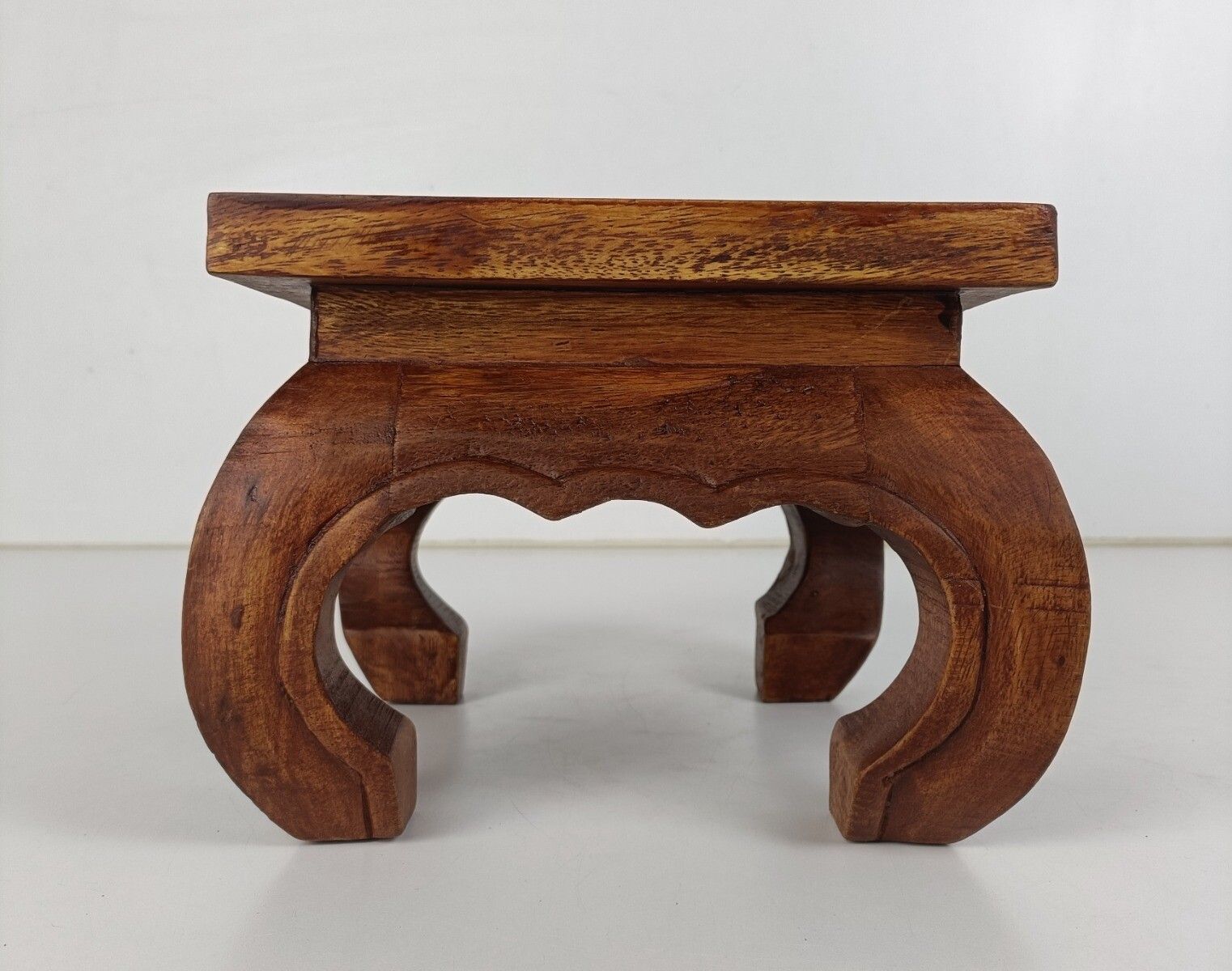 Vintage Carved Wood Low Opium Coffee Side Table Pedestal Japandi Style Small photo Furniture