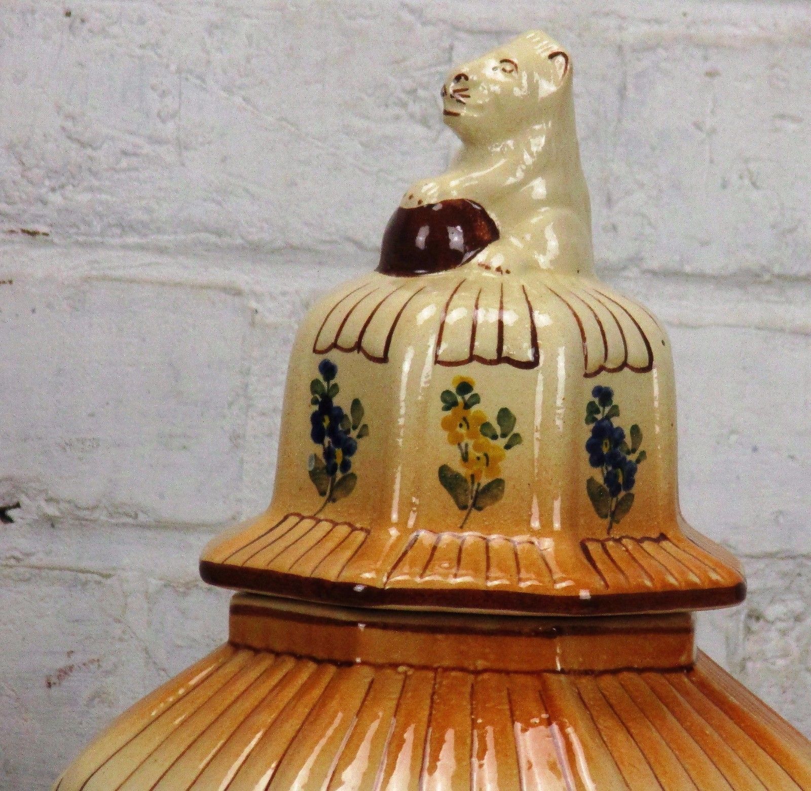 Garniture Mantle Set 2 Vases Matching Urn Porcelain Stoneware Foo Dog Rare photo furniture