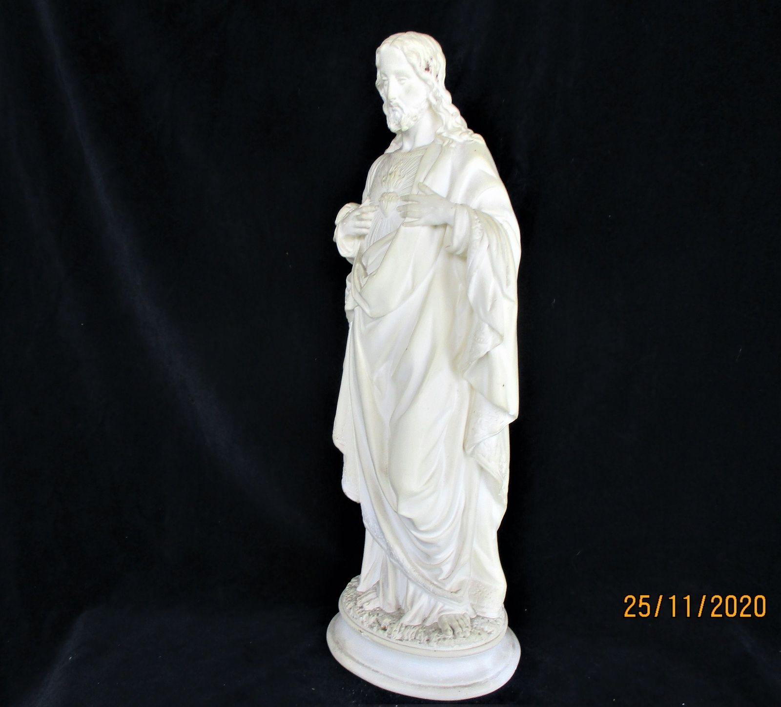 Antique Statue Jesus Christ Savior Sacred Holy Heart Plaster White Art Deco 1920 photo buy