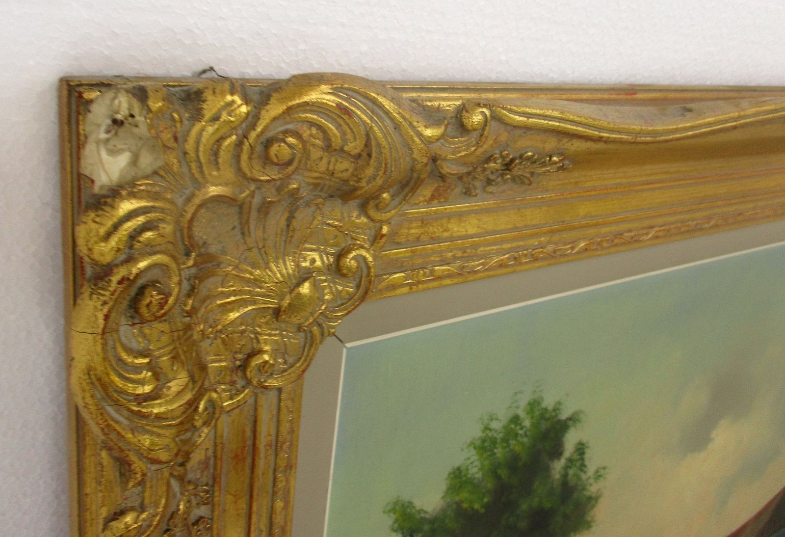 Xl Oil Painting Ornate Wood Plaster Frame Sheep Shepherd Gorgeous Frame Signed B photo vintage