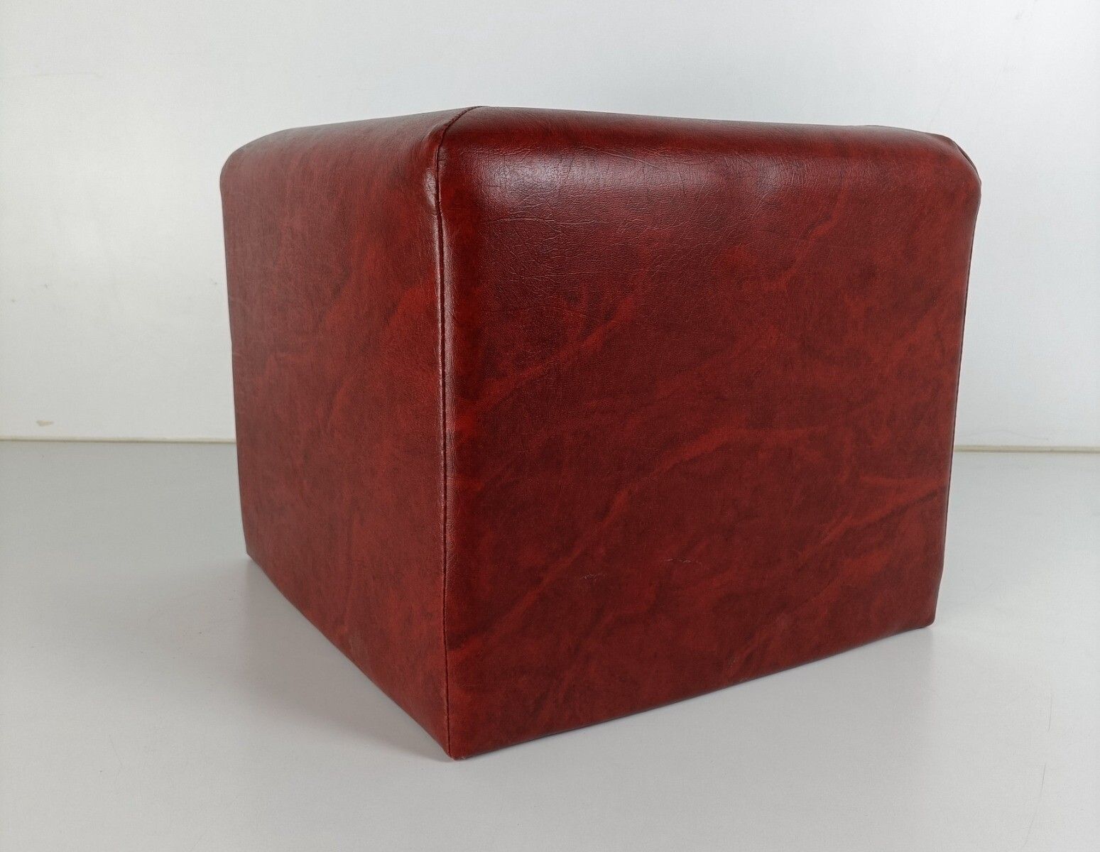 Retro Patchwork Footstool Stool Red Faux Leather  Pouf Cut And Sew Ottoman Seat photo furniture