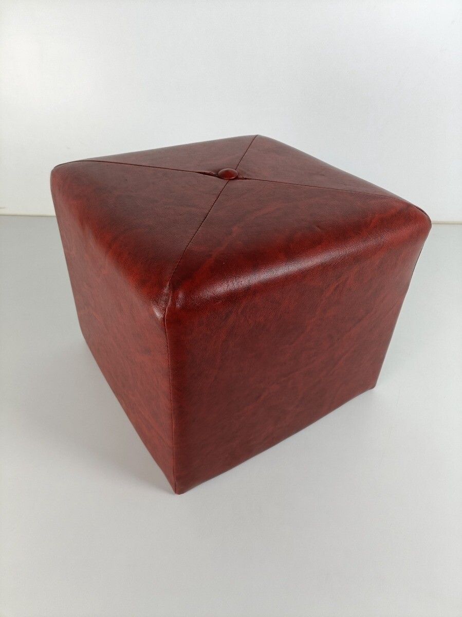 Retro Patchwork Footstool Stool Red Faux Leather  Pouf Cut And Sew Ottoman Seat photo Furniture