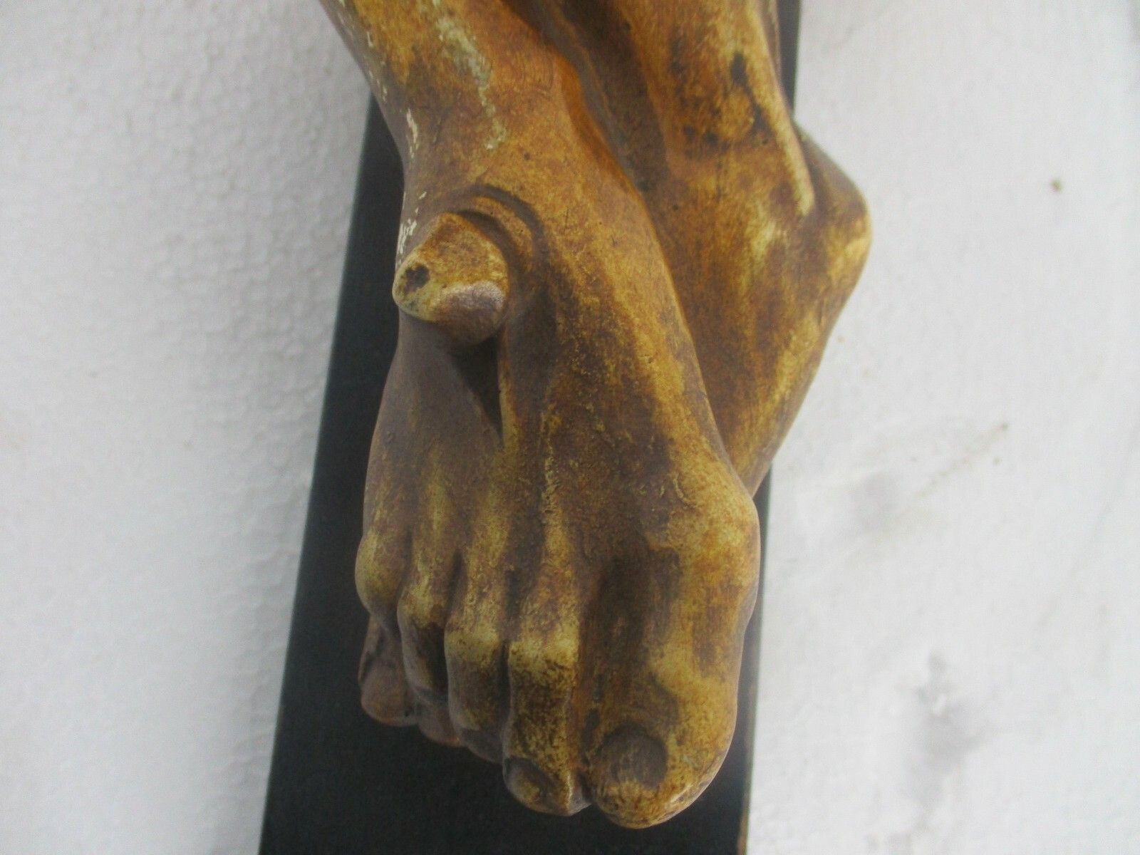 Xl Wood Hanging Church Crucifix Plaster Corpus Signed Van Der Meeren Dramatic photo Art