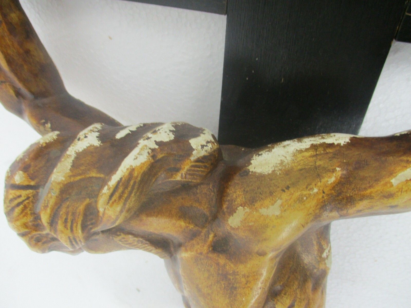 photo furniture Xl Wood Hanging Church Crucifix Plaster Corpus Signed Van Der Meeren Dramatic