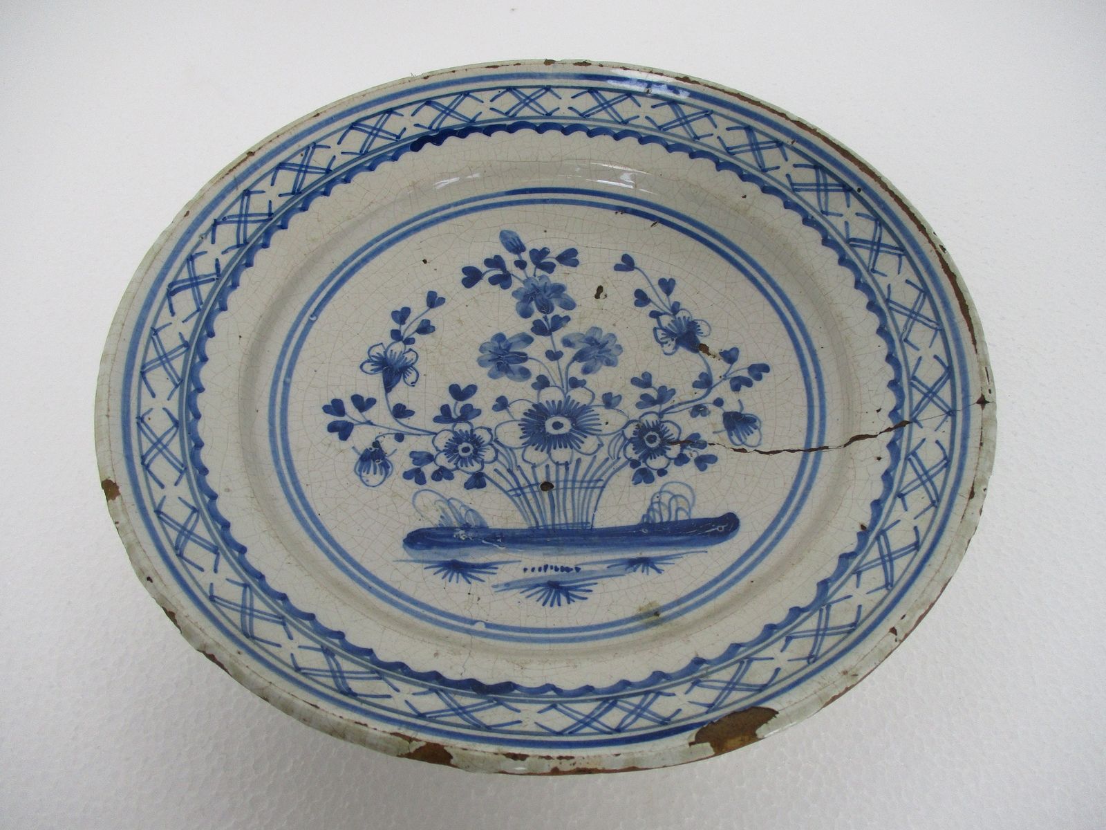 19th Century Delft Wall Hanging Charger Plate Blue White Antique Flower Pattern photo furniture