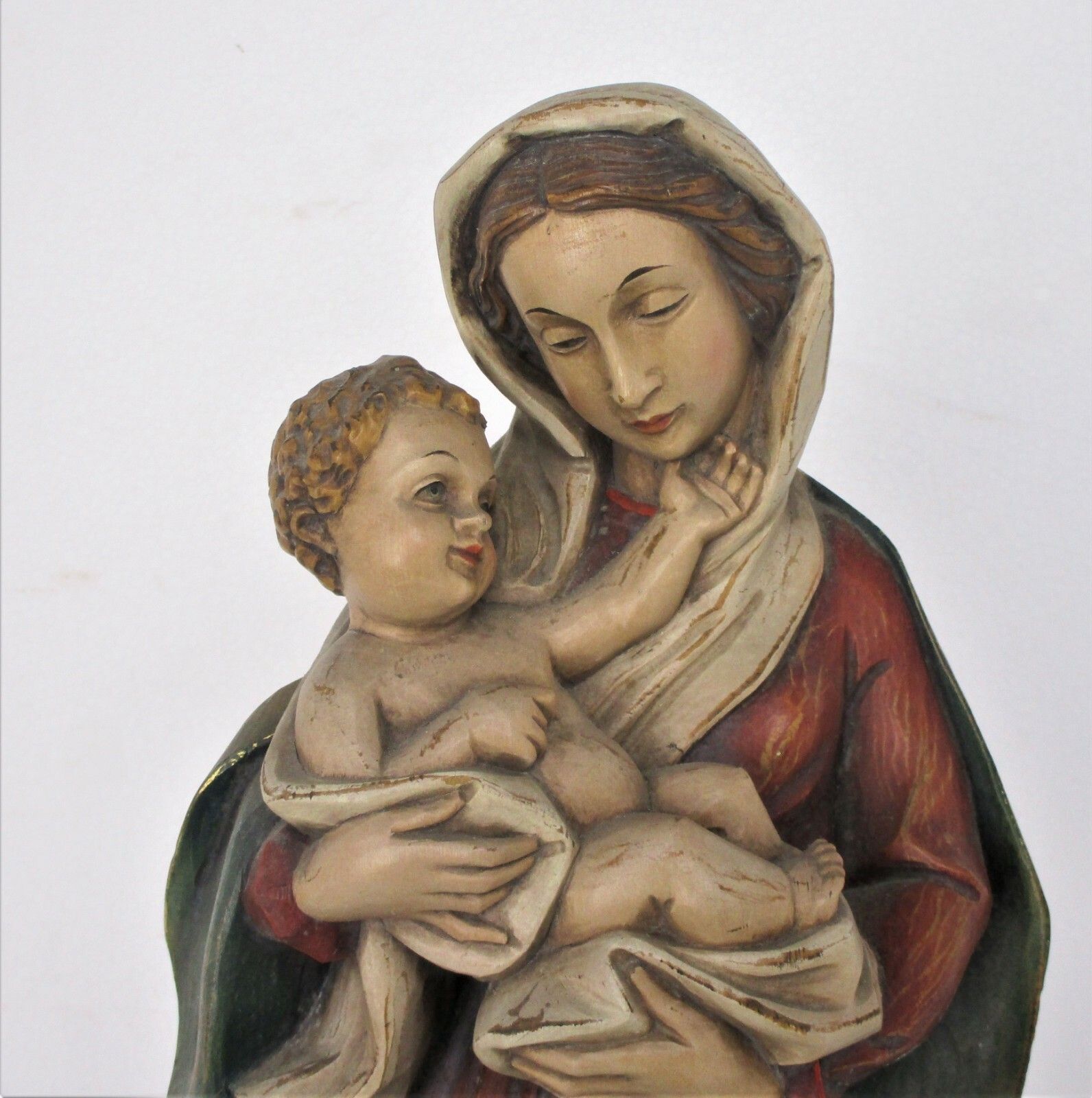 Xl Virgin Mary Madonna Infant Child  Wooden Statue Chapel  Polychrome 21.25" photo furniture