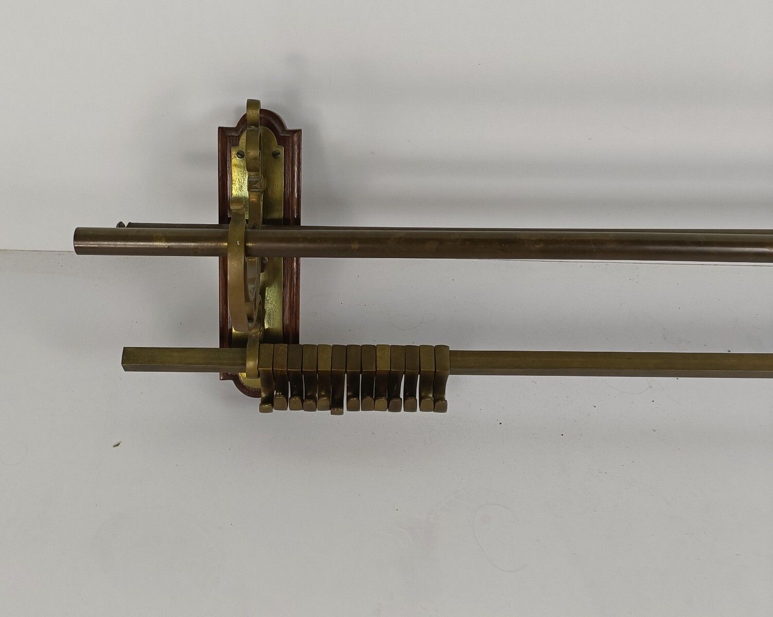 Stunning Vintage Modernist Brass Railroad Industrial Coat Rack photo for sale