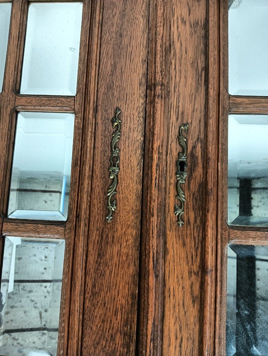 Gorgeous Large Hand Carved Wooden Door Panels Beveled Clear Glass Pair Antique R photo vintage