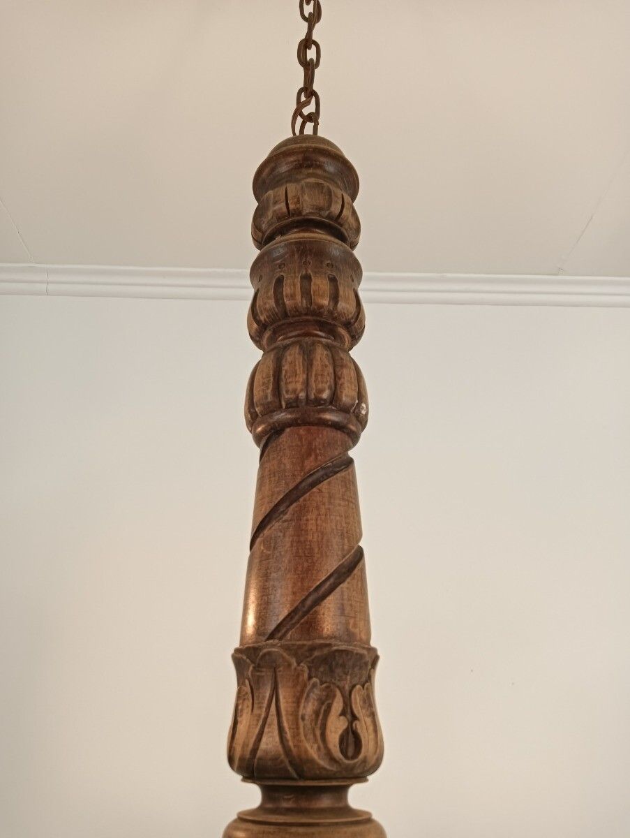Vintage Carved Wood Wooden Chandelier 5 Lights Arm Farmhouse Barn Style photo furniture