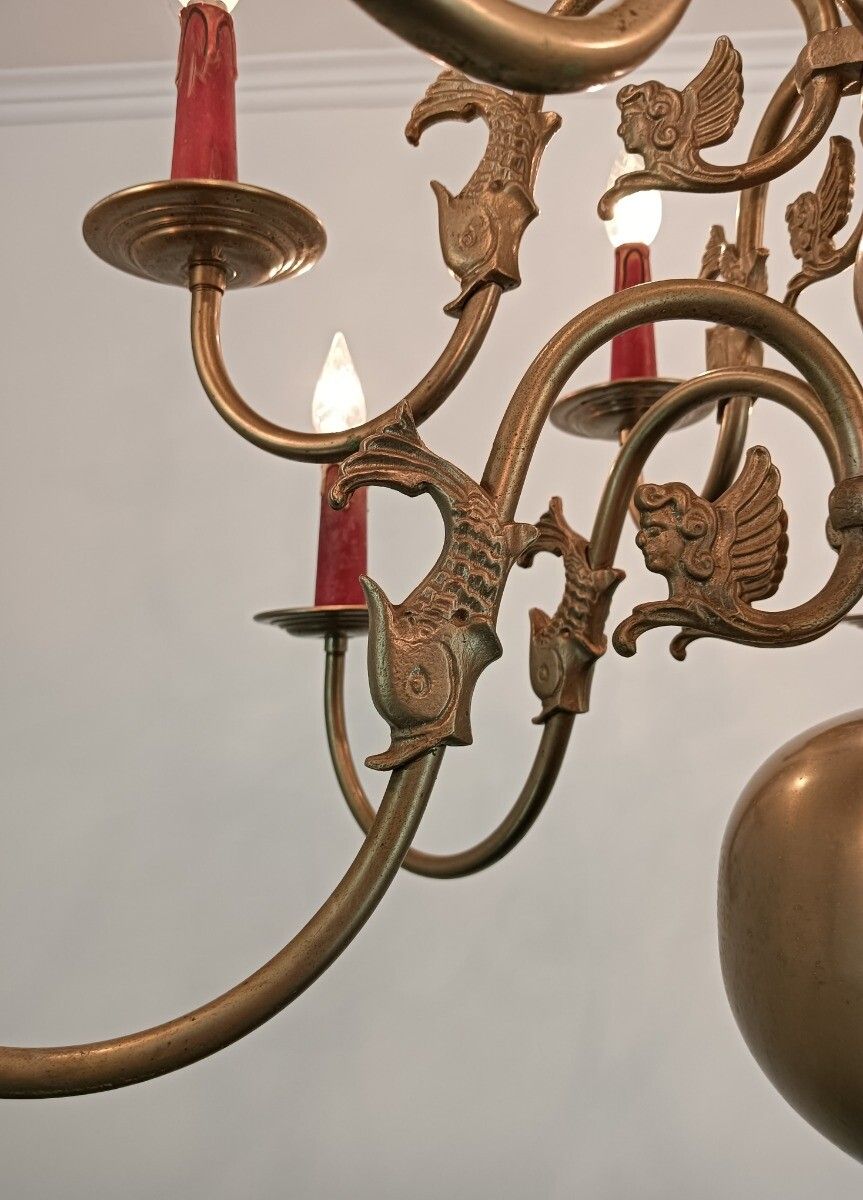 Vintage Dutch Flemish Chandelier Tinted Brass Two Tier 12 Lights!! Farmhouse Sty photo Lighting
