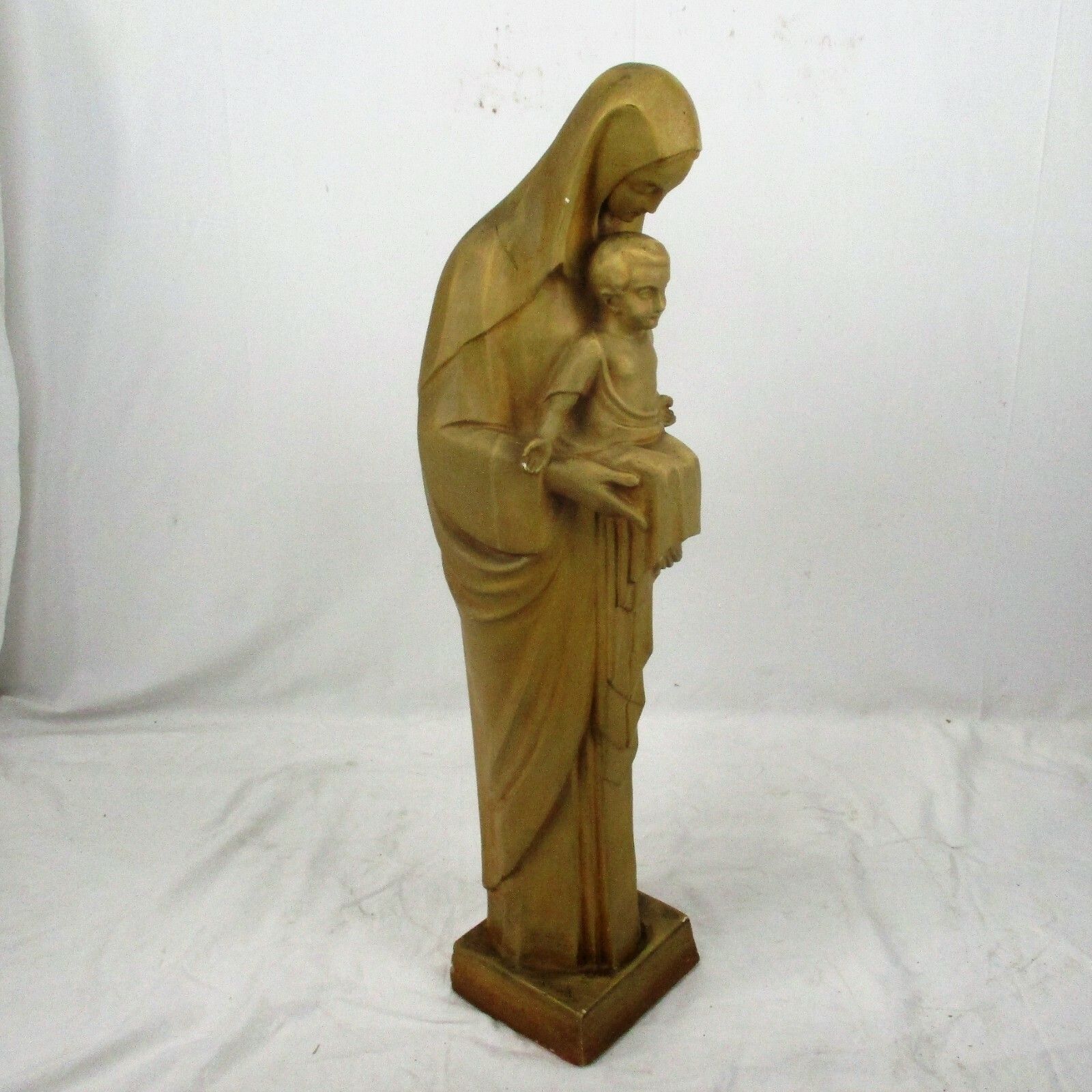 Xl  Art Deco Plaster Statue Virgin Mary Infant Child Madonna Signed Gorgeous photo 556.0