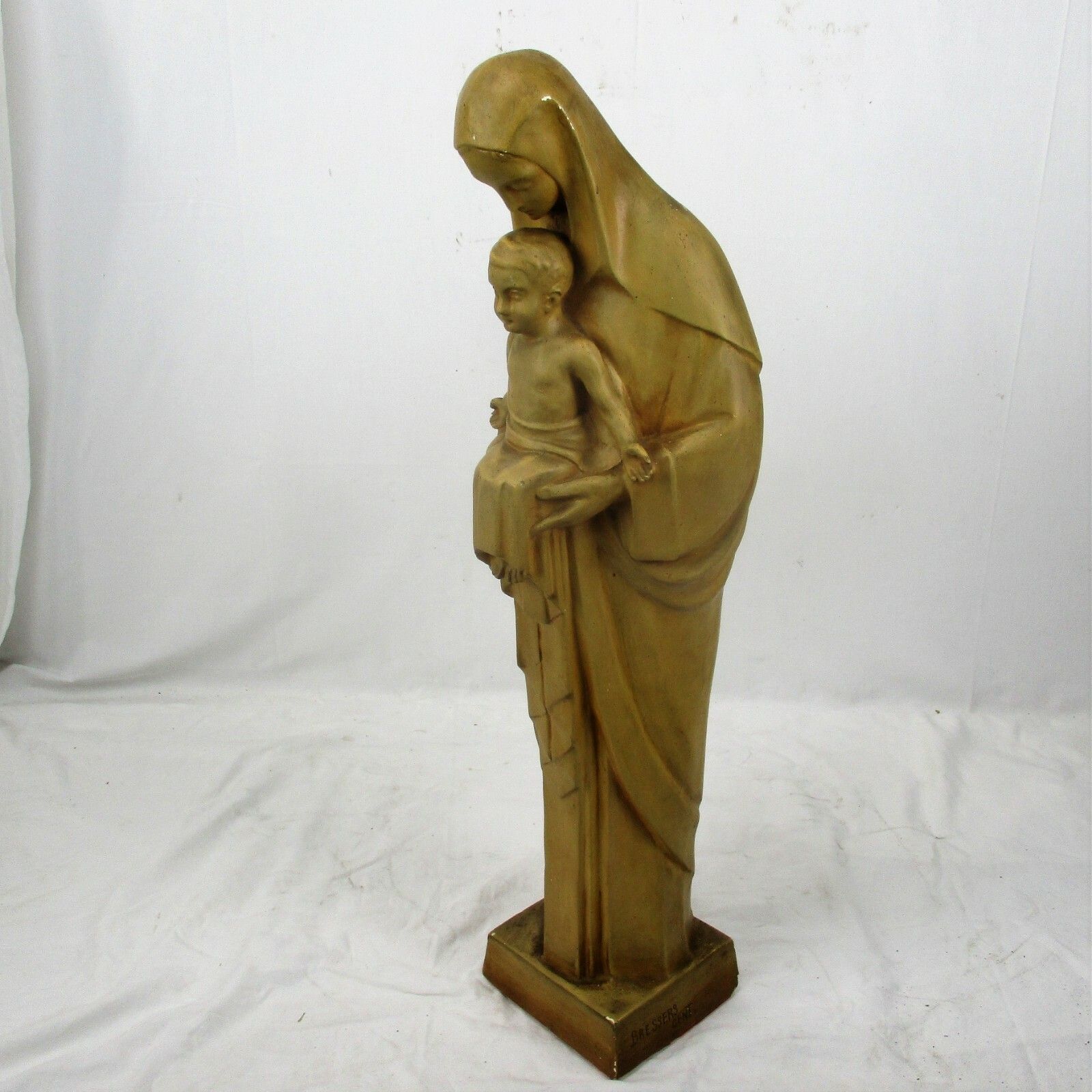 Xl  Art Deco Plaster Statue Virgin Mary Infant Child Madonna Signed Gorgeous photo buy