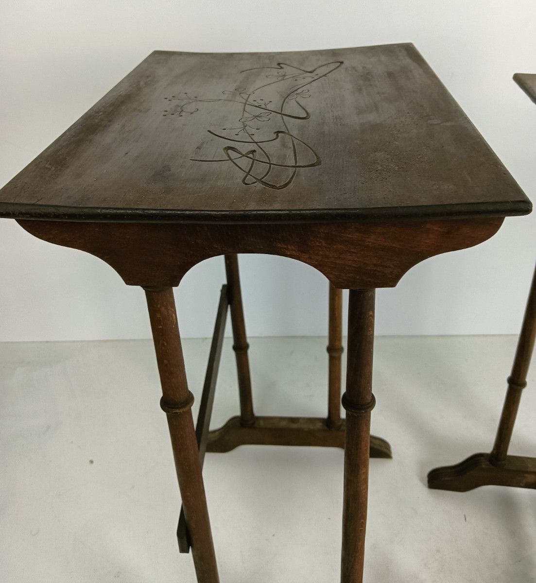 Set Of Two Nesting Stacking Tables Edwardian Antique Carved Wood France Rare photo 485.0