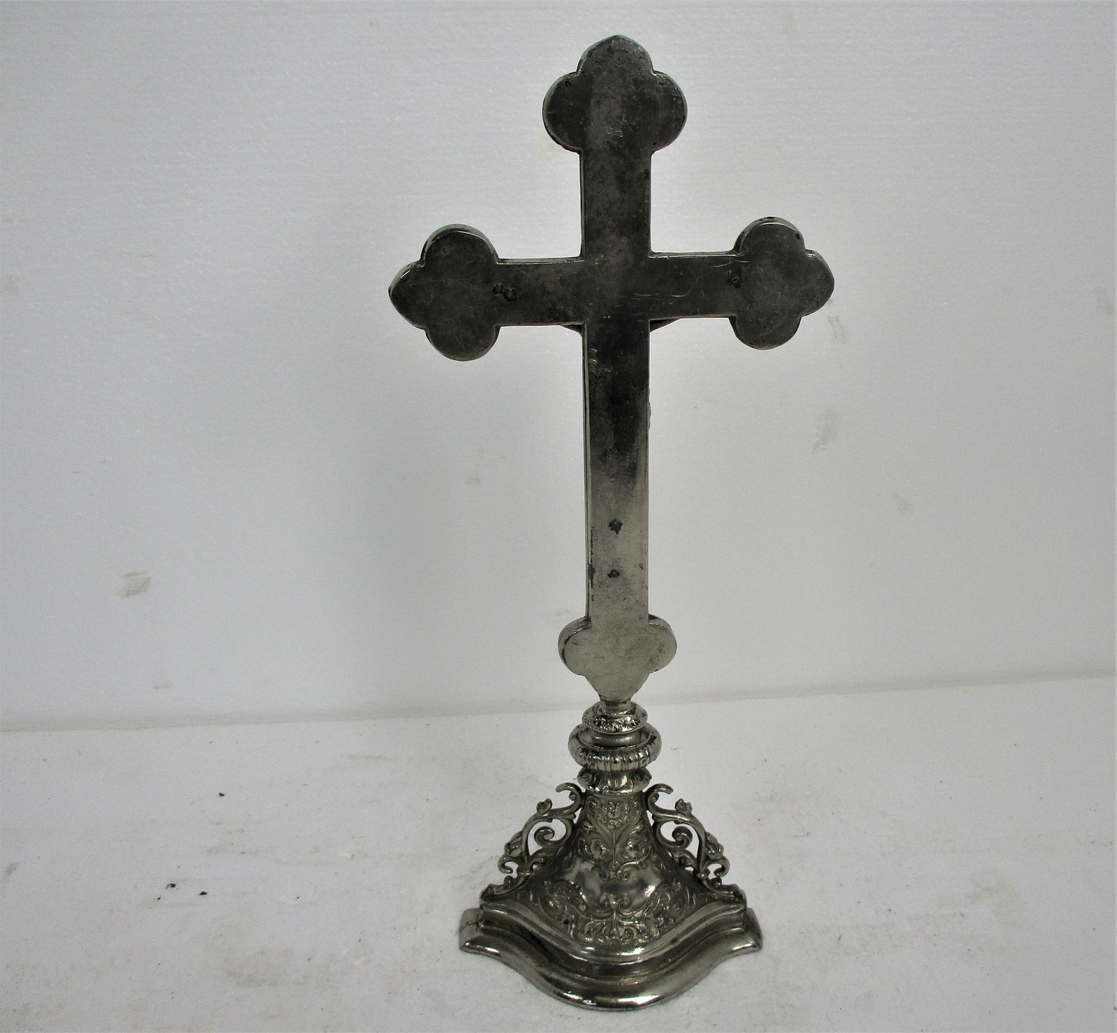 Vintage Standing Table  Crucifix Jesus Christ Cross Ornate  French Fleur De Lis photo buy