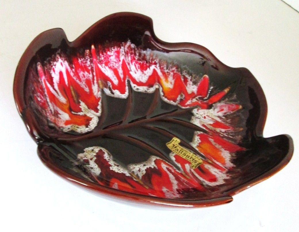 French Vintage Vallauris Leaf Serving Plate Platter Centerpiece Fruit Dish photo 73.0