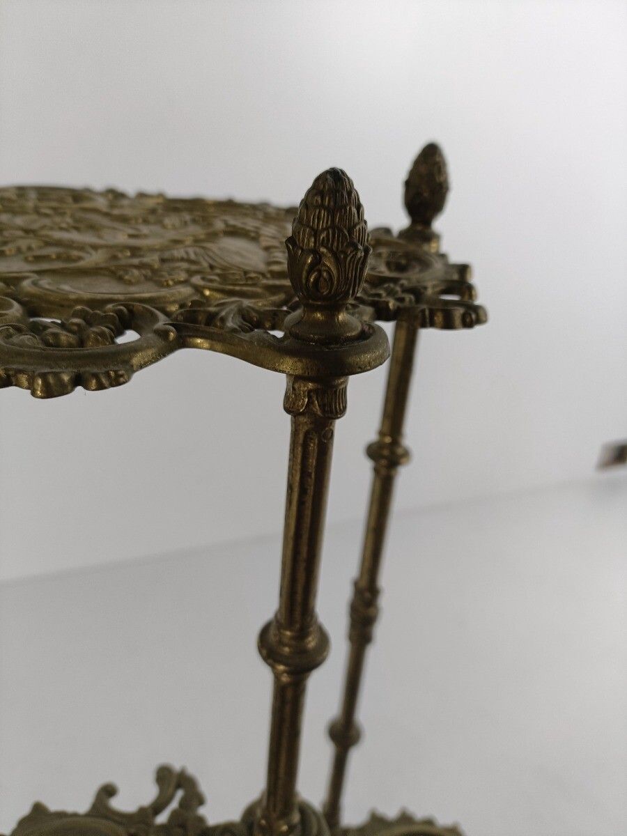 Ornate French Brass Pedestal Table Plant Stand 3 Tier Hollywood Regency Birds Wo photo vinterior