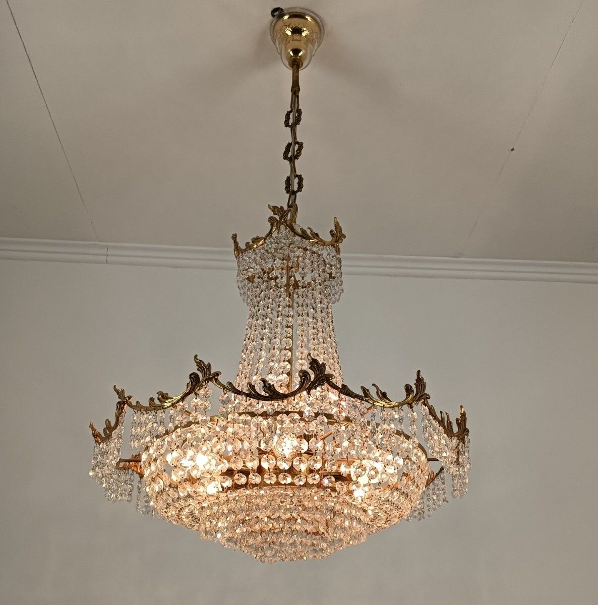 Stunning French Chandelier Bag Wedding Bronze Doré Crystal 9 Lights Ornate Vint photo furniture