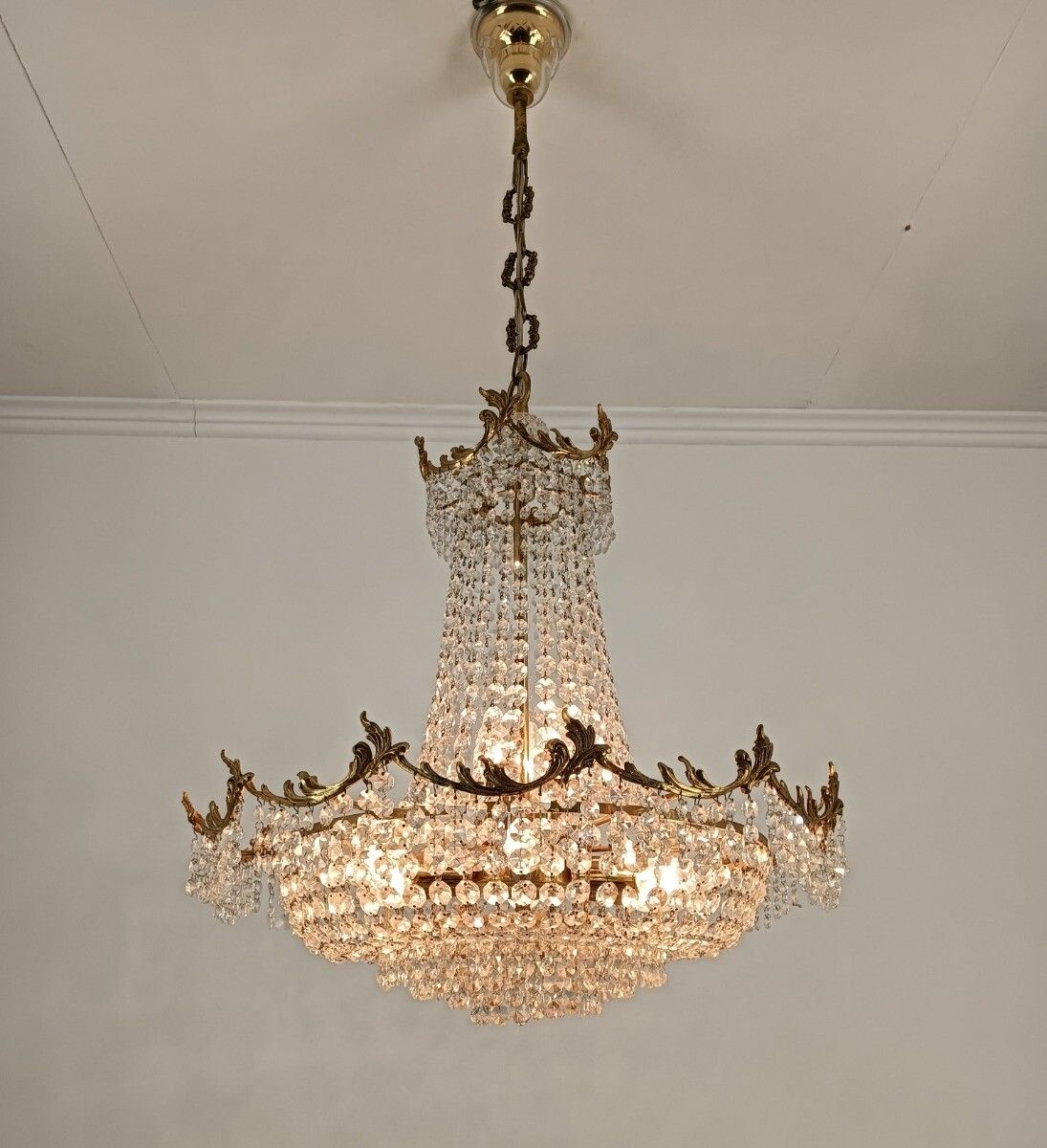Stunning French Chandelier Bag Wedding Bronze Doré Crystal 9 Lights Ornate Vint photo vintage