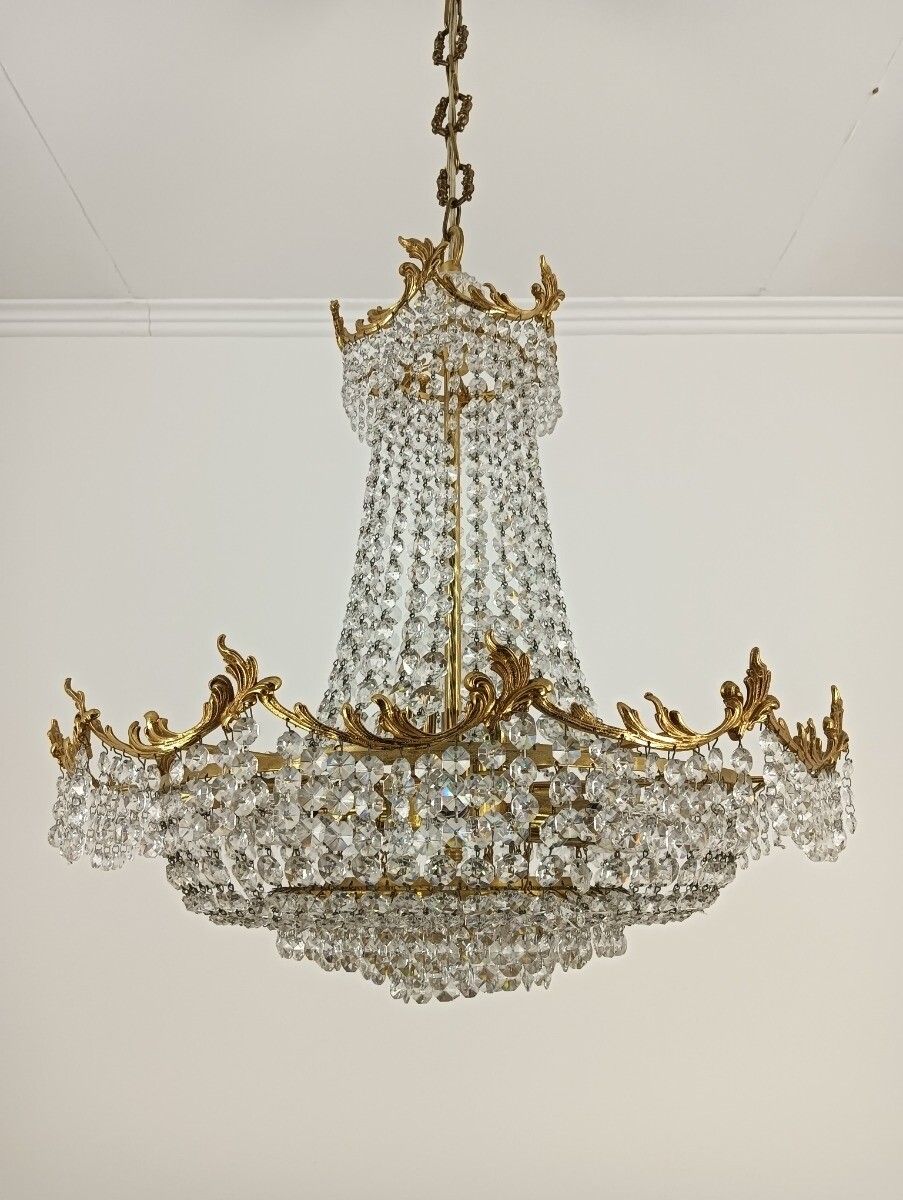 photo for sale Stunning French Chandelier Bag Wedding Bronze Doré Crystal 9 Lights Ornate Vint