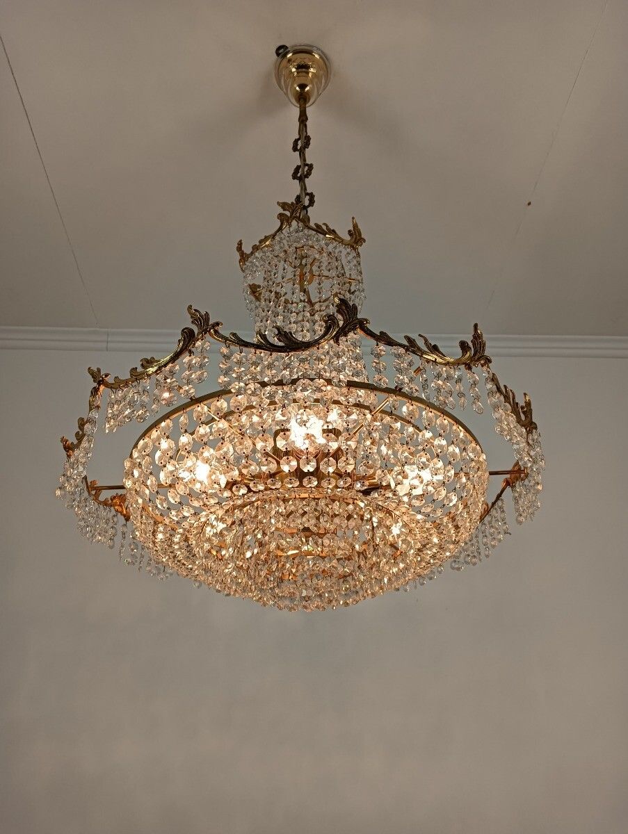Lighting Stunning French Chandelier Bag Wedding Bronze Doré Crystal 9 Lights Ornate Vint photo