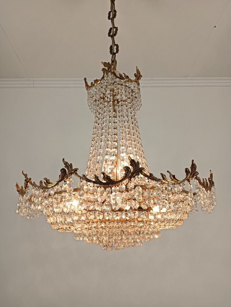 768.0 Stunning French Chandelier Bag Wedding Bronze Doré Crystal 9 Lights Ornate Vint photo