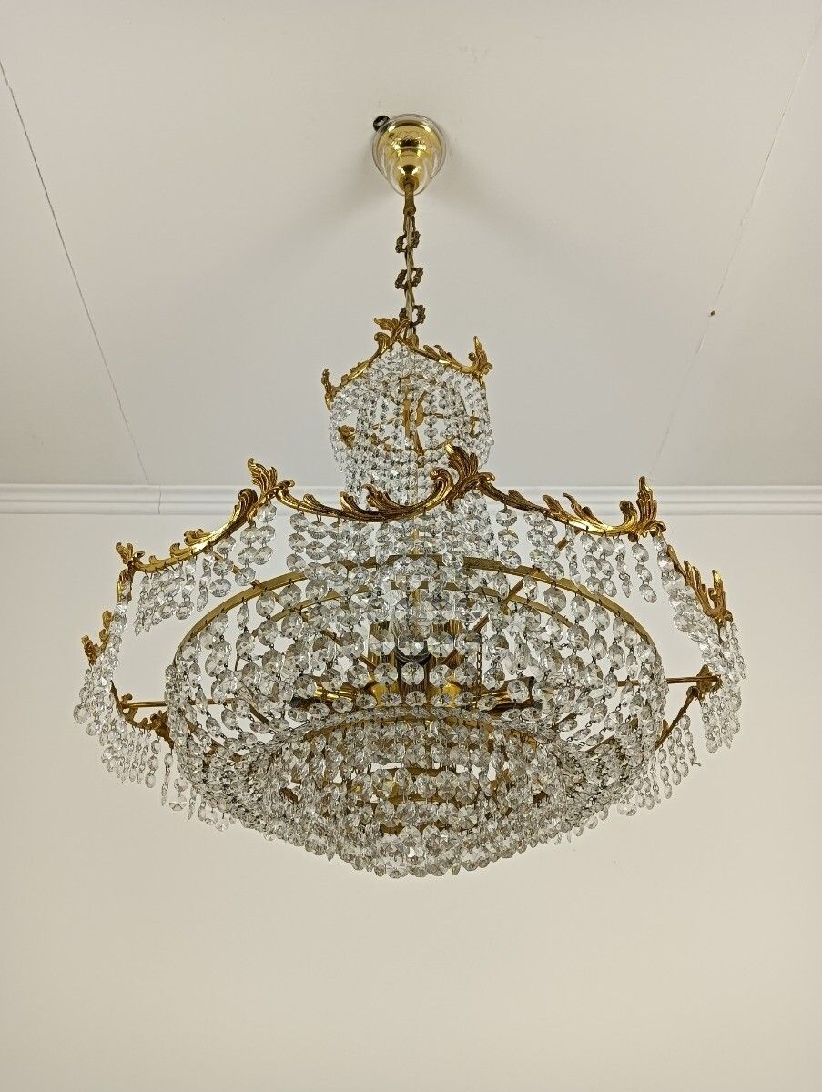 photo vinterior Stunning French Chandelier Bag Wedding Bronze Doré Crystal 9 Lights Ornate Vint