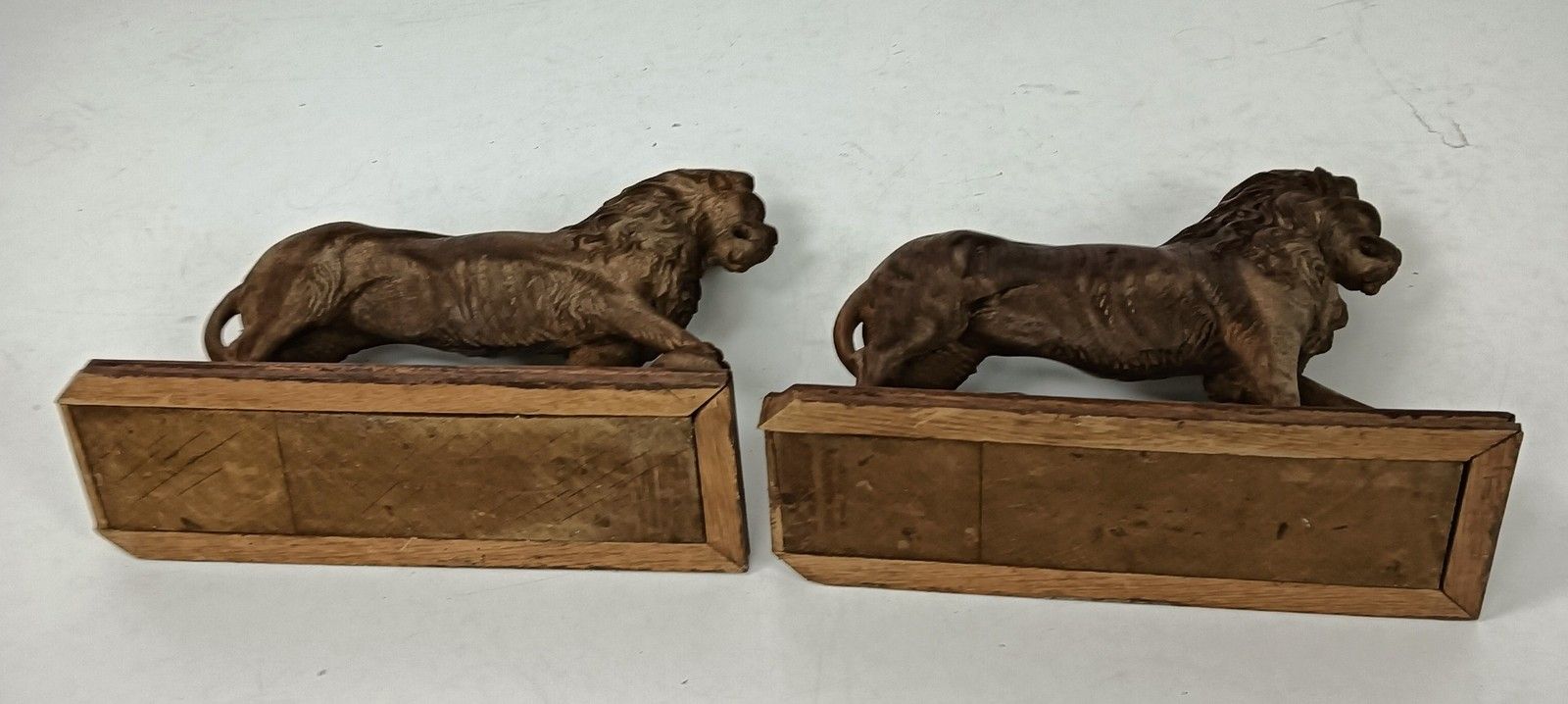 photo for sale Stunning Antique Hand Carved Wood Figurines Pair Lions Large Trims Reclaimed Arc
