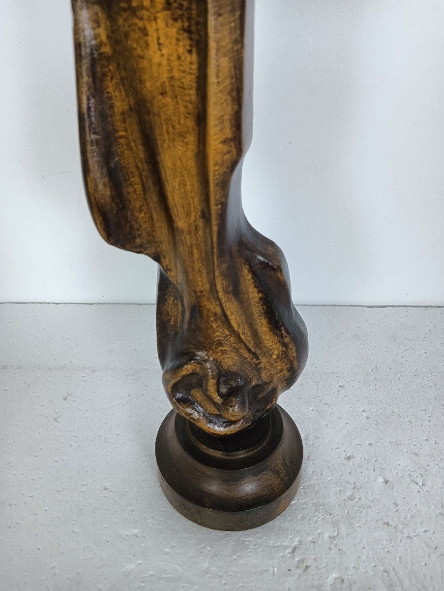 Wooden Statue Sculpture Vintage Carved Wood Virgin Mary Madonna With Infant Tend photo Art