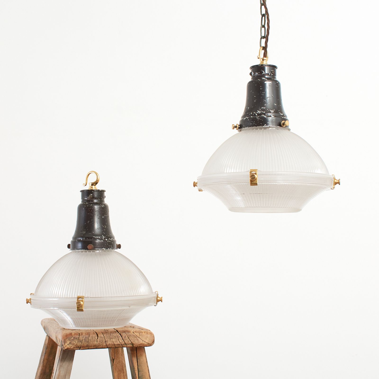 Antique Holophane 2 Part Reflector Pendant Light – C photo Lighting